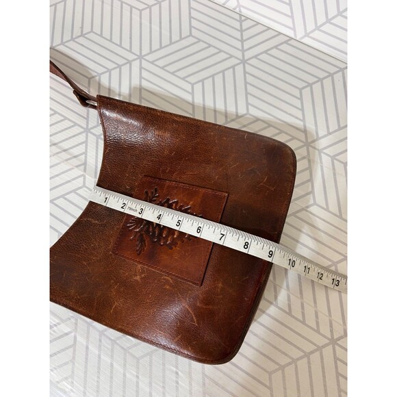 Two Bar West Leather Tooled Embossed Shoulder Bag Handmade Western Vintage - Picture 9 of 16